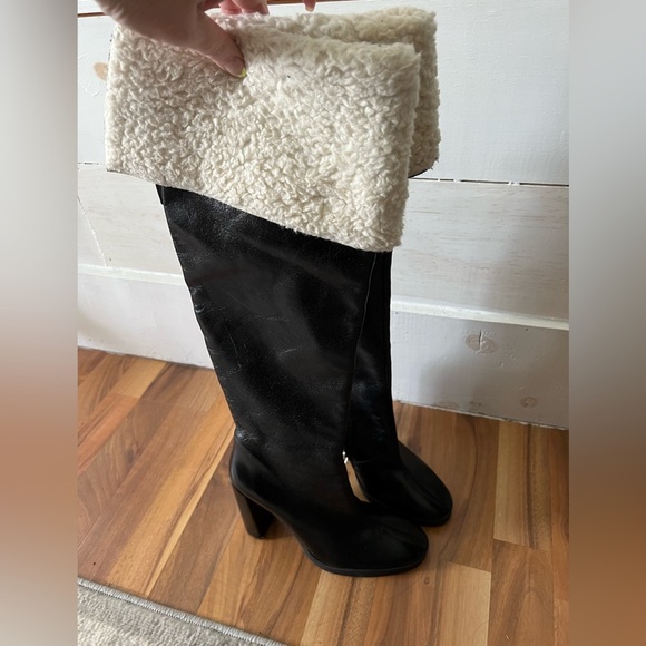 Zara fold over leather fleece lined knee high boots size 6.5 NWT, winter, heeled - Picture 10 of 10